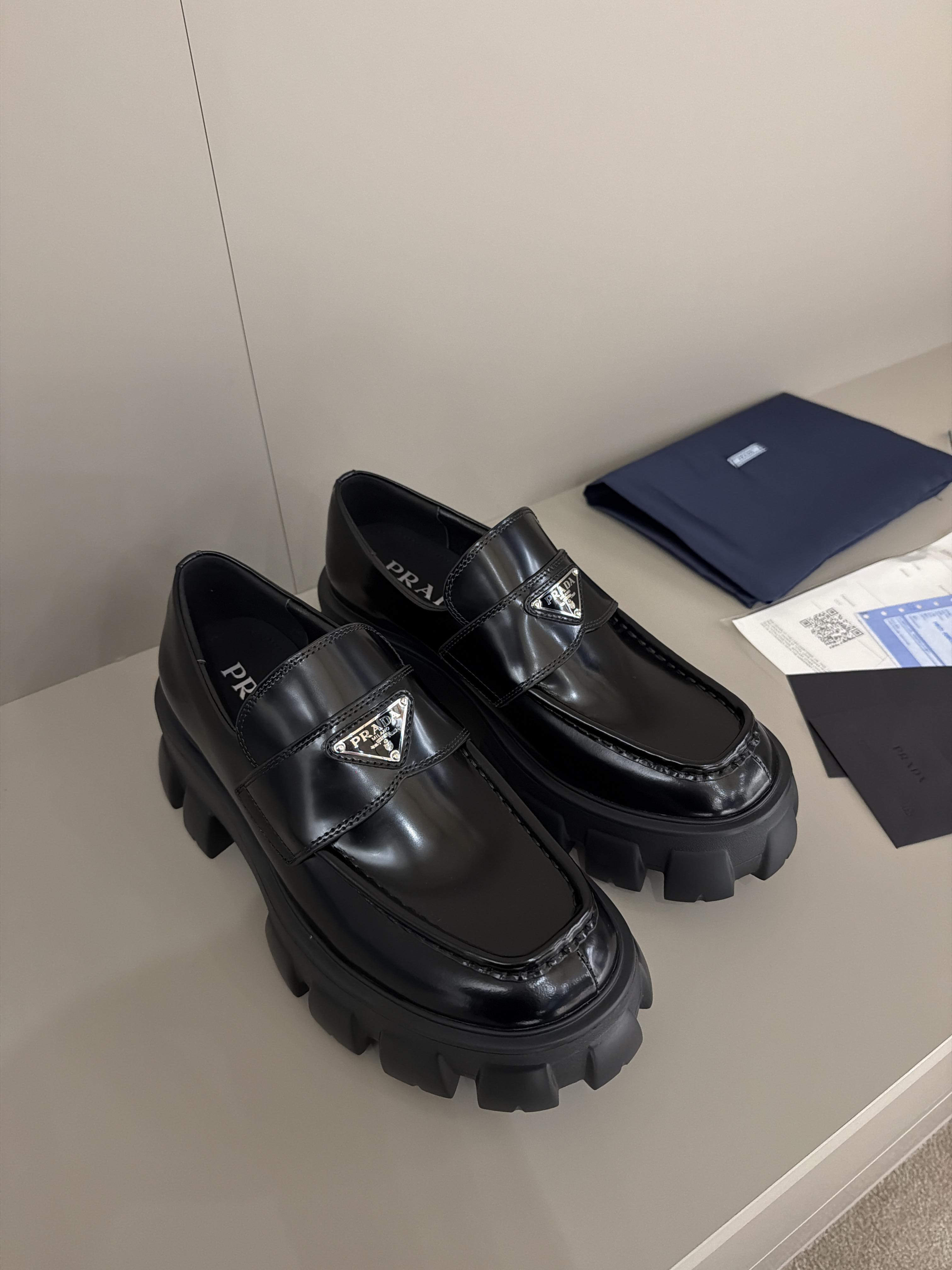 Prada Brushed leather Monolith loafers