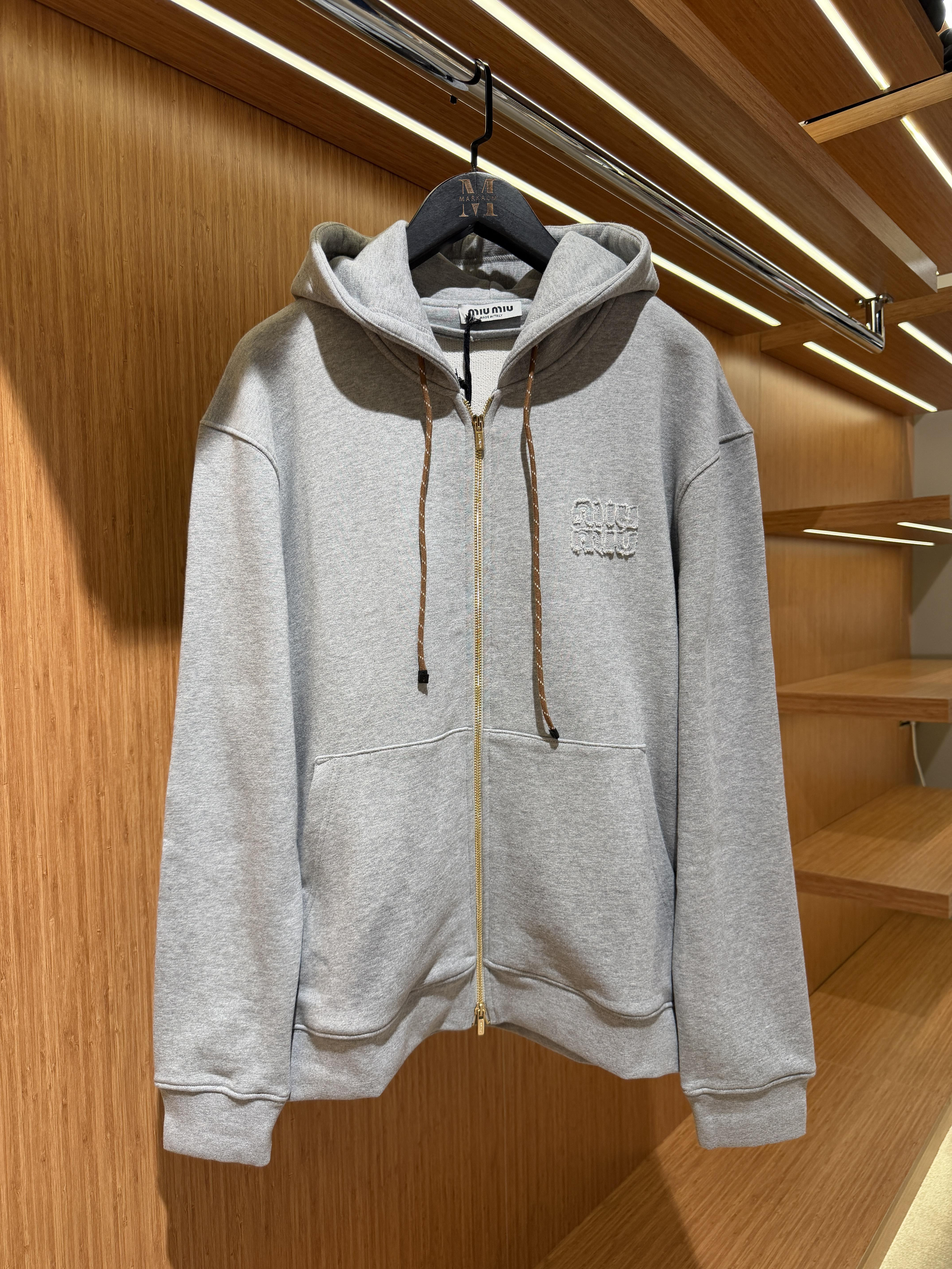 Miu Miu Pamuklu Polar Sweatshirt Gray