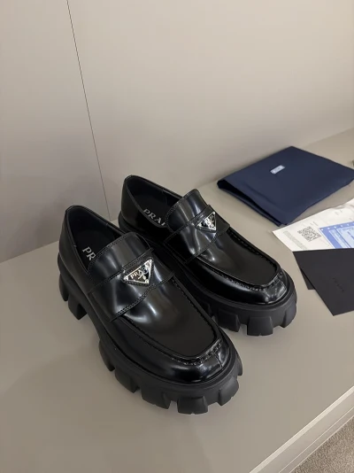 Prada Brushed leather Monolith loafers