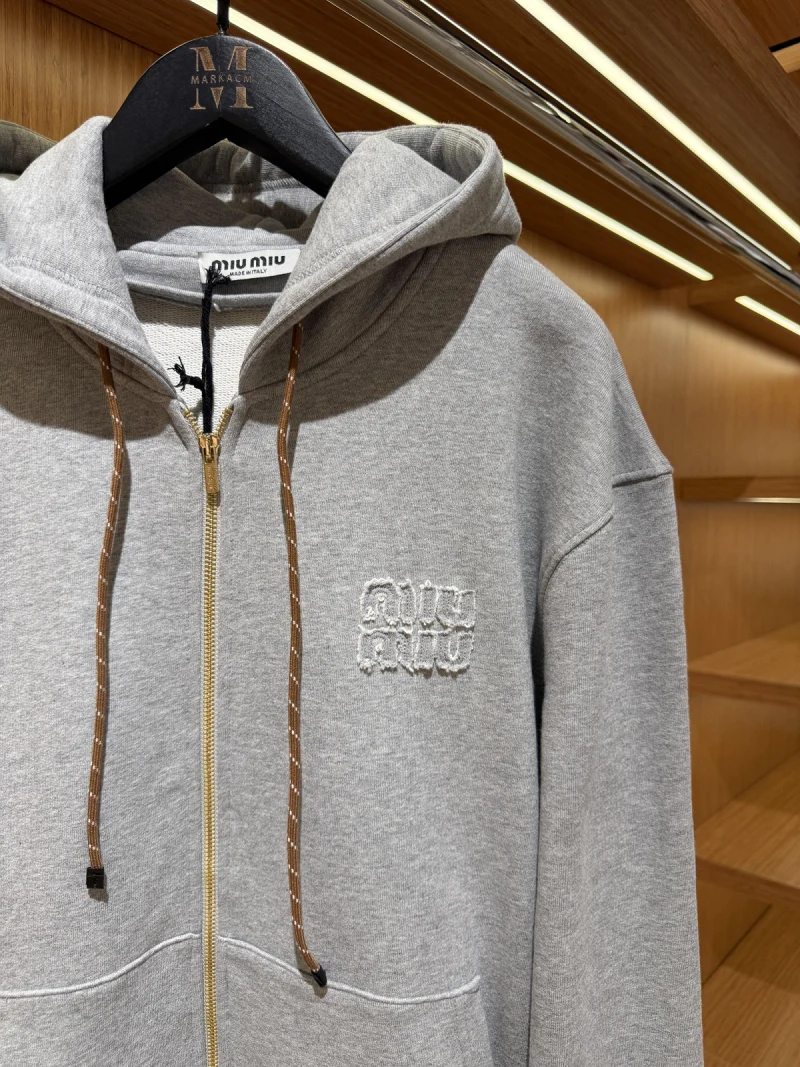 Miu Miu Pamuklu Polar Sweatshirt Gray