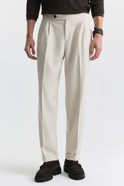 Tapered Fit Çift Pileli Pantolon