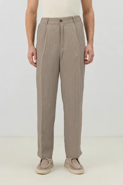 Modal Karışımlı Çizgili Relaxed Erkek Pantolon