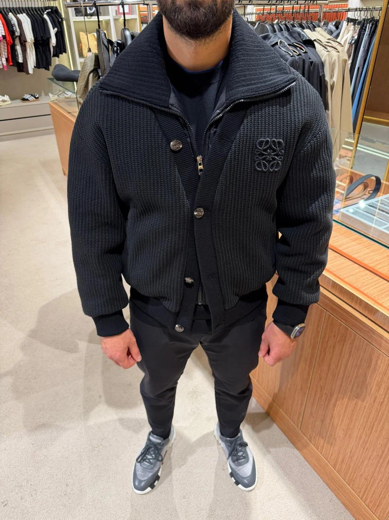 Loewe Black Knit Bomber Jacket