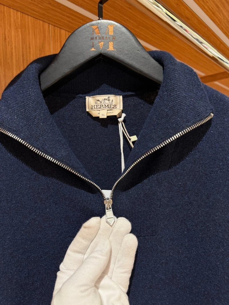 Hermes Zipped Hırka Navy Blue