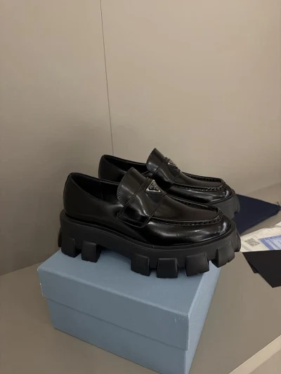Prada Brushed leather Monolith loafers